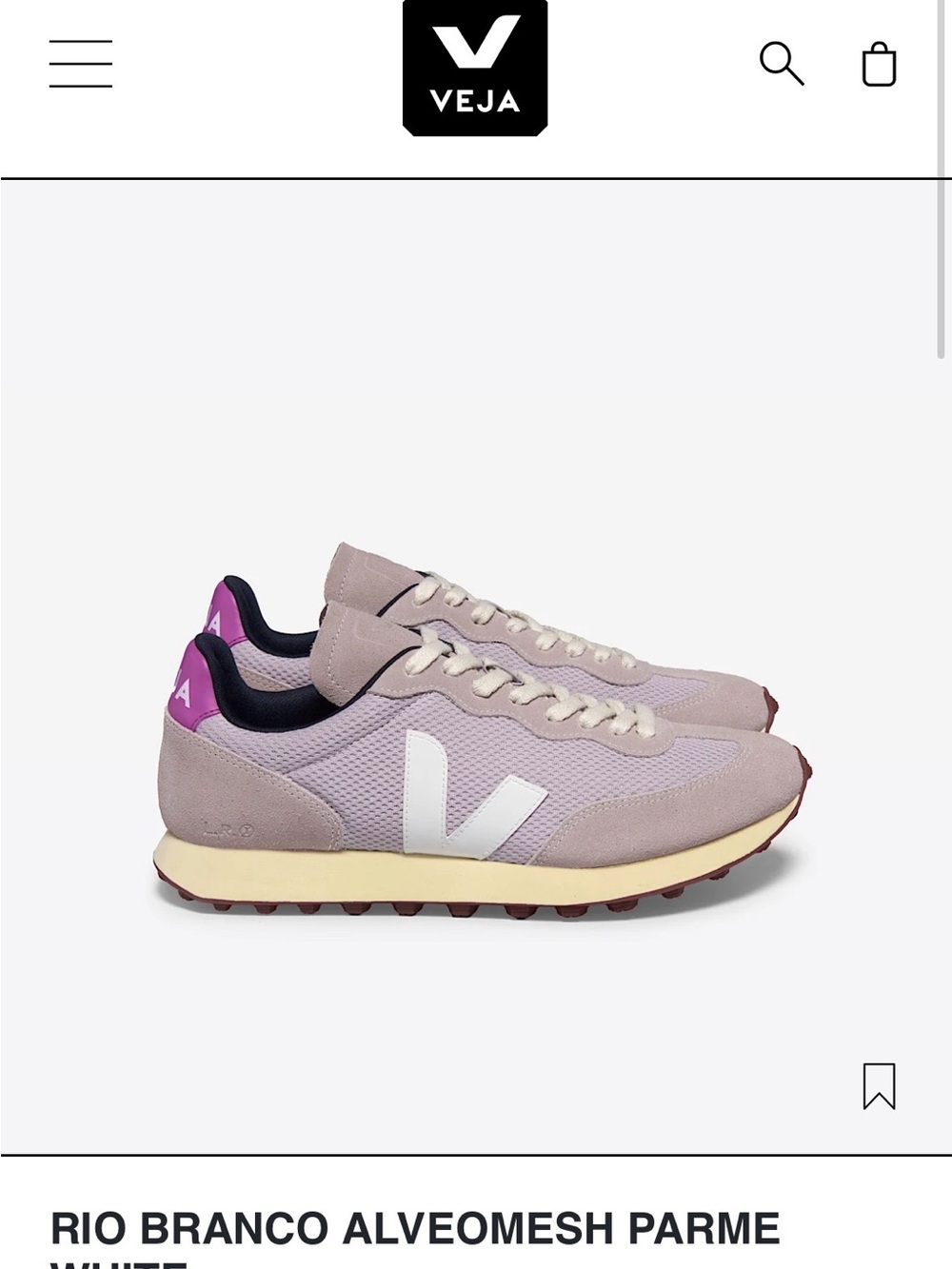 Veja Rio Branco Alveomesh Sneakers in Parme, White & Purple Accent